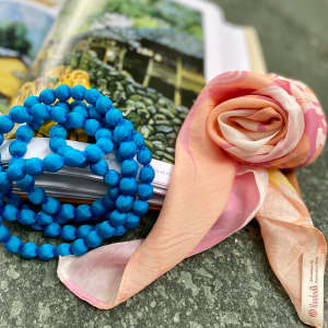 Square Silk Scarf with Hand-Printed Water Patterns